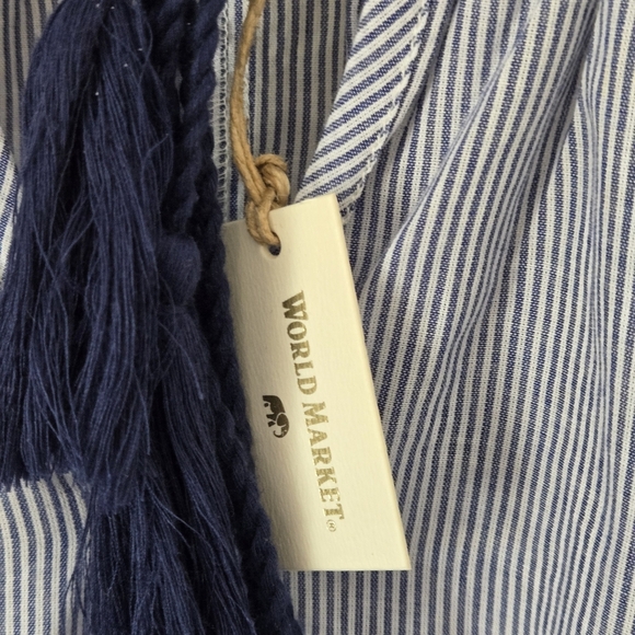 NWT World Market Boho Embroidered Floral Sleeve Blouse - Blue Stripe Size L/XL - Picture 5 of 8